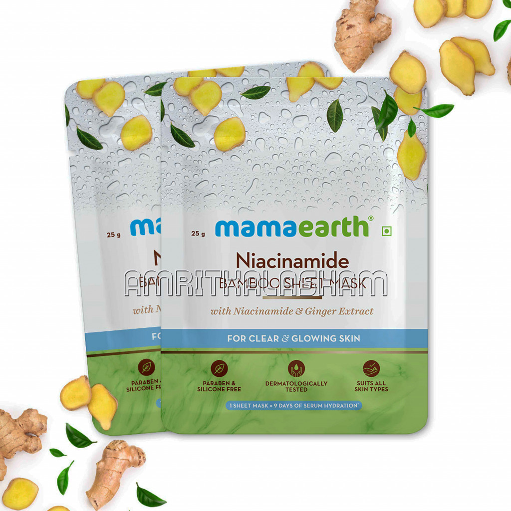 Niacinamide Bamboo Sheet Mask With Niacinamide And Ginger Extract For Clear And Glowing Skin   Pack Of 2 (25 Gm * 2)