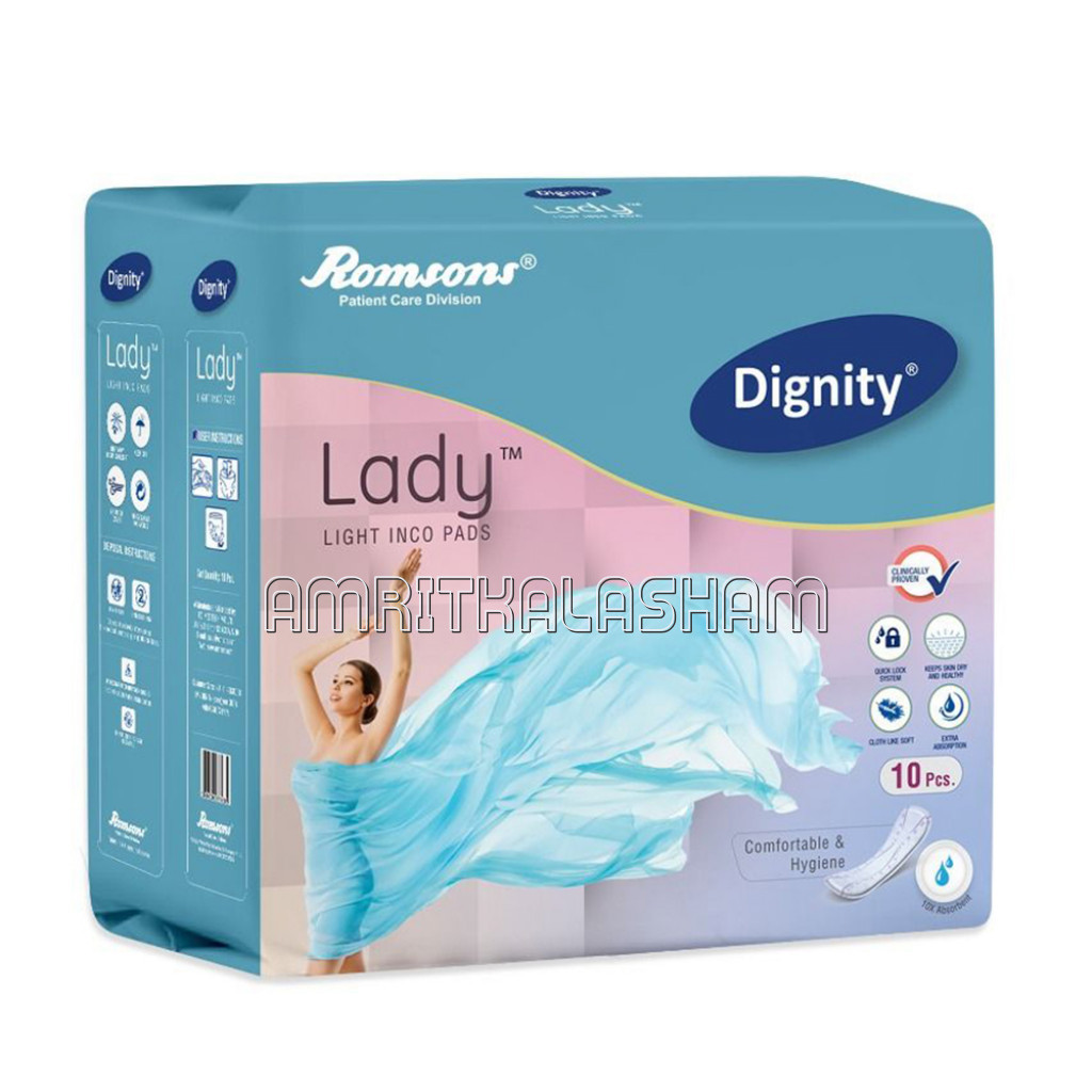 Dignity Lady Light Incontinence Pads For Leakage Protection, 10 Pads/Pack (Pack Of 1) 10 Pads