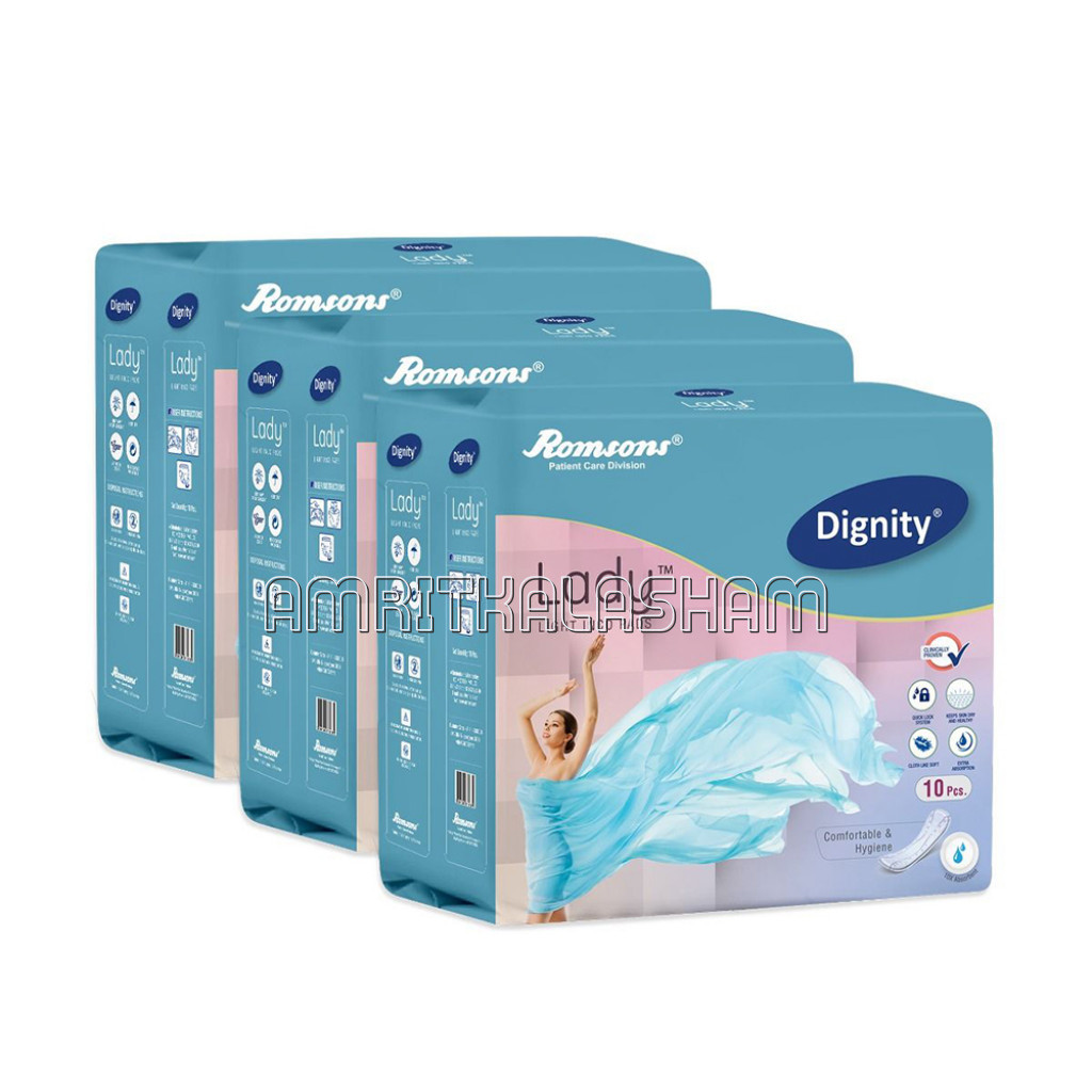 Dignity Lady Light Incontinence Pads For Leakage Protection, 10 Pads/Pack (Pack Of 3) 30 Pads