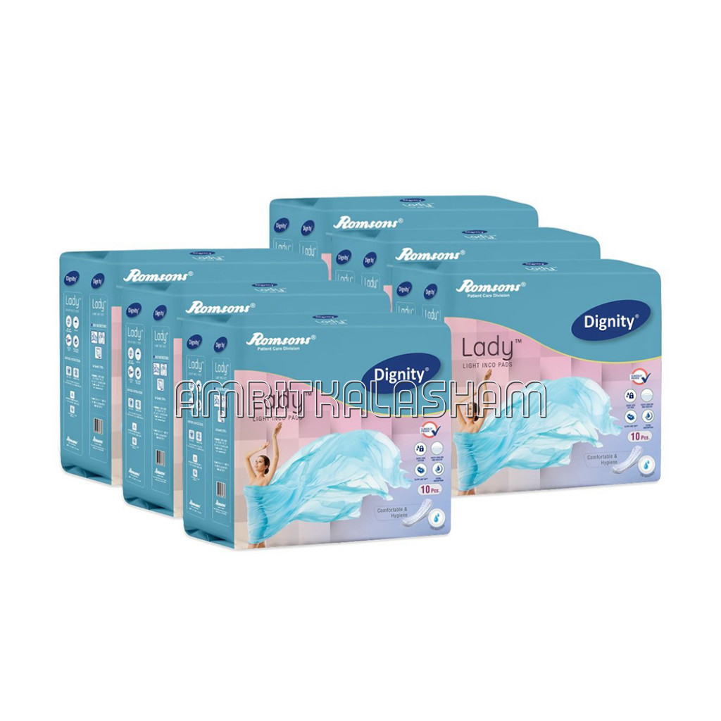 Dignity Lady Light Incontinence Pads For Leakage Protection, 10 Pads/Pack (Pack Of 6) 60 Pads