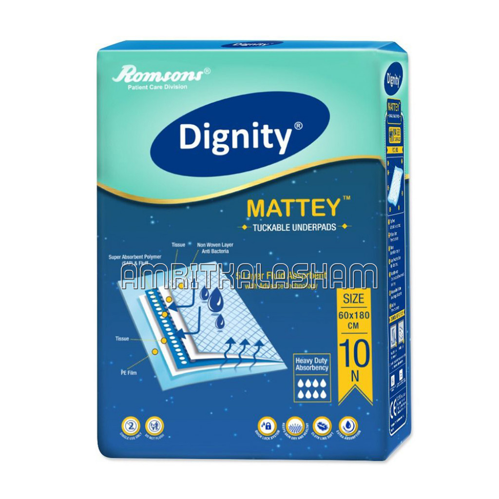 Dignity Mattey Disposable Tuckable Underpads, 60 X 180 Cm, 10 Pcs/Pack