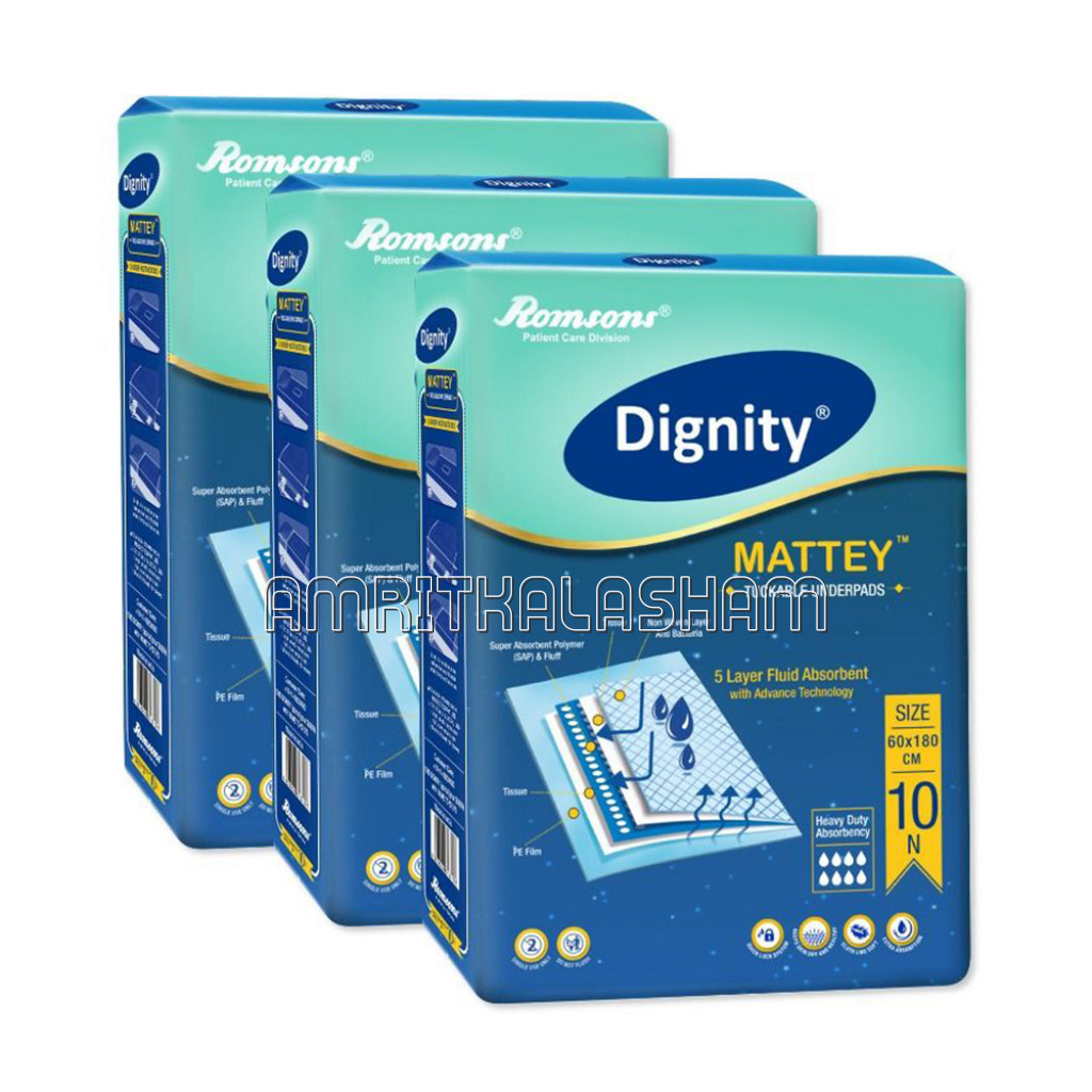 Dignity Mattey Disposable Tuckable Underpads, 60 X 180 Cm, 10 Pcs/Pack (Pack Of 3) 30 Pcs