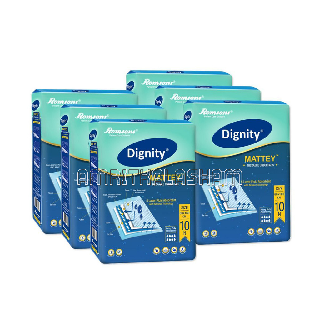 Dignity Mattey Disposable Tuckable Underpads, 60 X 180 Cm, 10 Pcs/Pack (Pack Of 6) 60 Pcs