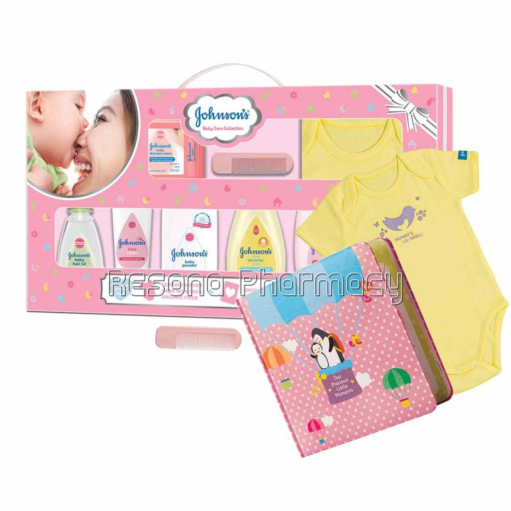 Johnson’S Baby Care Collection With Organic Cotton Baby Romper And Baby Milestone Book (10 Gift Items, Pink)