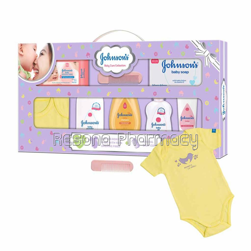 Johnson’S Baby Care Collection With Organic Cotton Baby Romper (8 Gift Items, Purple)