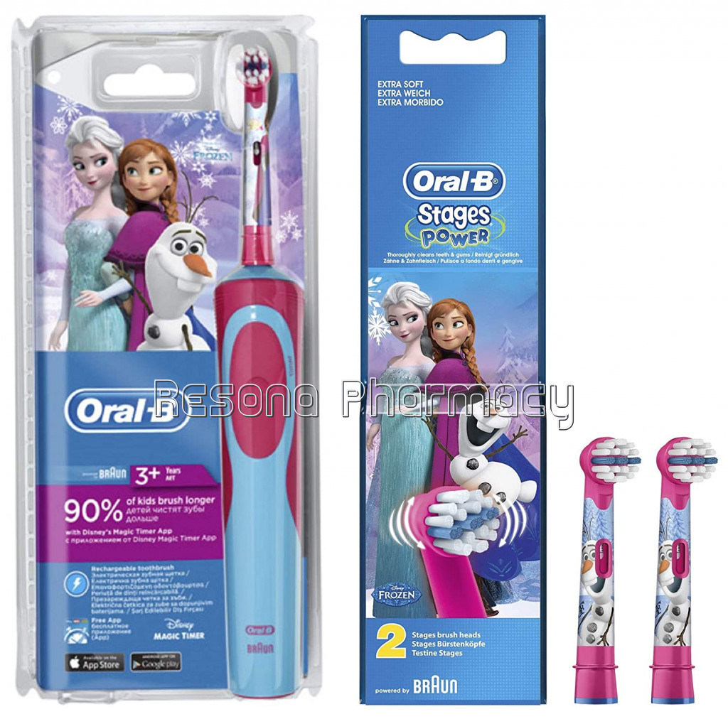 Oral B Kids Electric Rechargeable Toothbrush Heads Replacement Refills Featuring Disney Frozen Characters   Pack Of 2