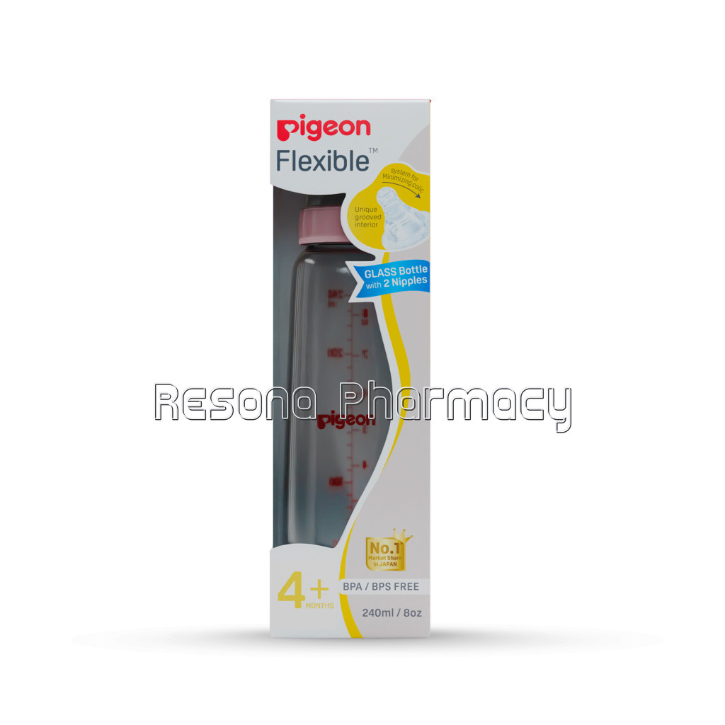 Glass Feeding Bottle 240Ml Pink With Add Nipple M