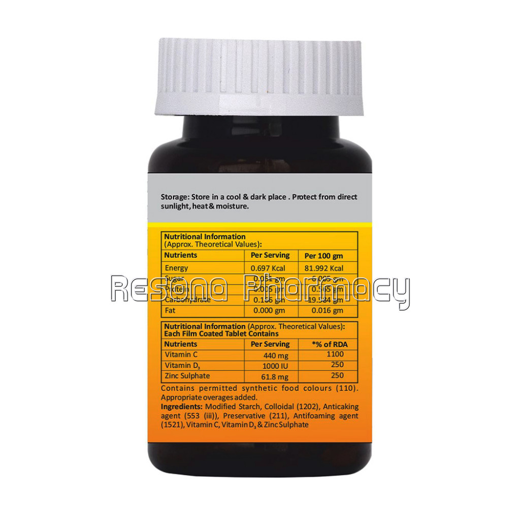 Vitamin C, D3 and Zinc Tablets   60 Count
