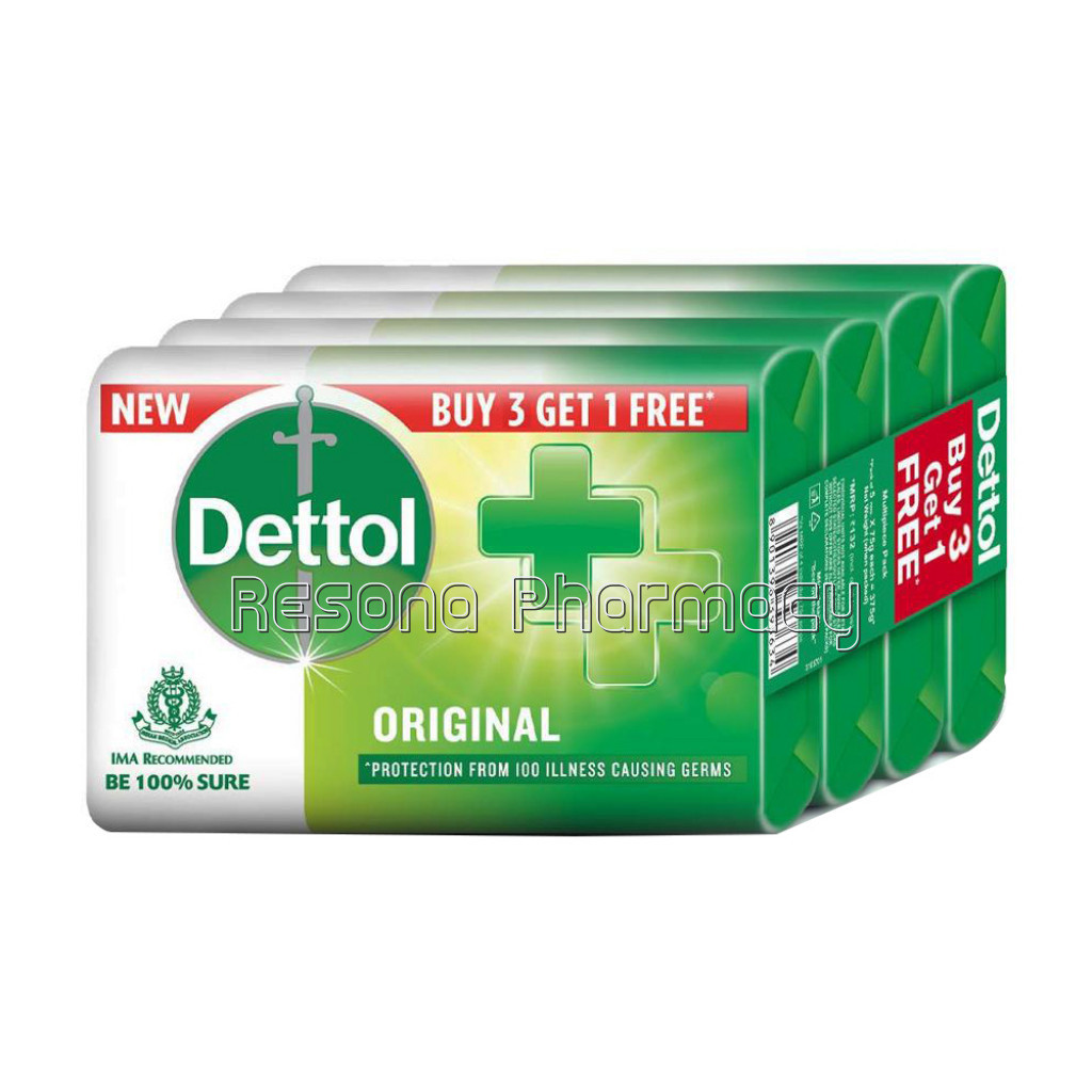 Dettol Original Germ Protection Bathing Soap Bar, 75Gm, Buy 3 Get 1