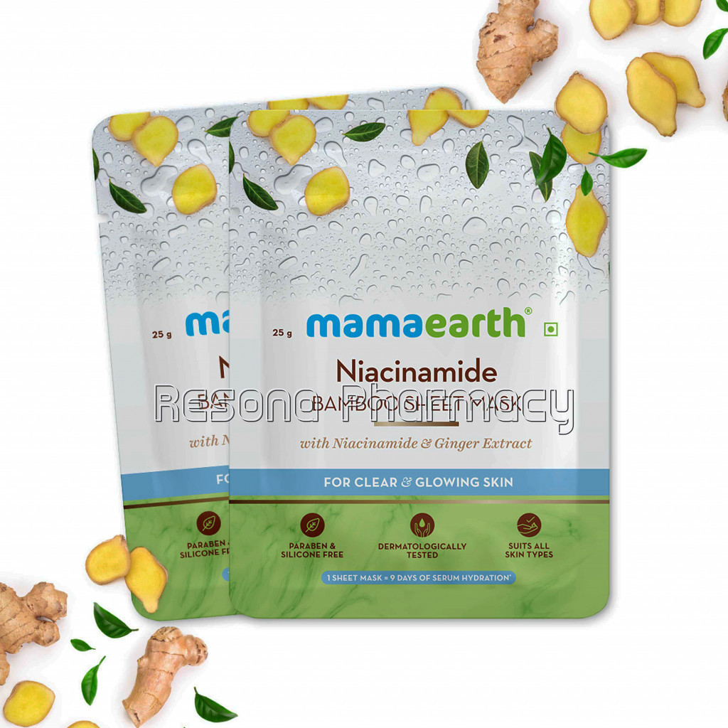 Niacinamide Bamboo Sheet Mask With Niacinamide And Ginger Extract For Clear And Glowing Skin   Pack Of 2 (25 Gm * 2)