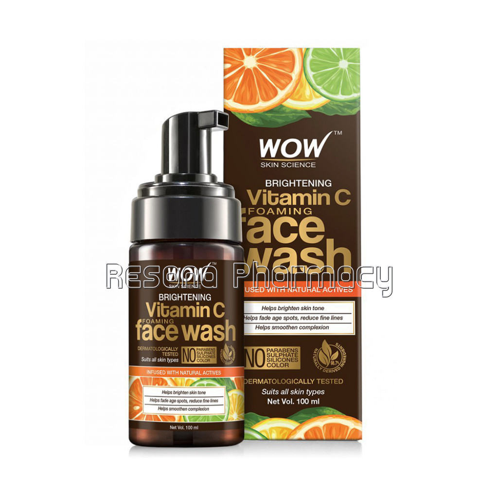 Wow Skin Science Brightening Vitamin C Foaming Face Wash   With Lemon and Orange Essential Oils   For Skin Brightening   No Parabens, Sulphate, Silicones and Color   100 Ml