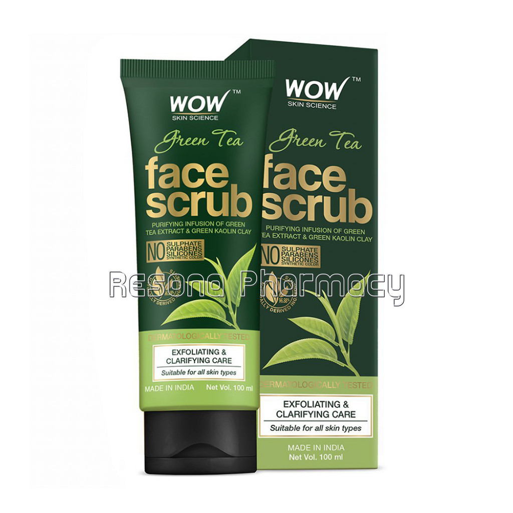 Green Tea Face Scrub   With Green Tea Extract and Green Kaolin Clay   For Exfoliating and Clarifying Skin   No Sulphate, Parabens, Silicones and Synthetic Color   100Ml