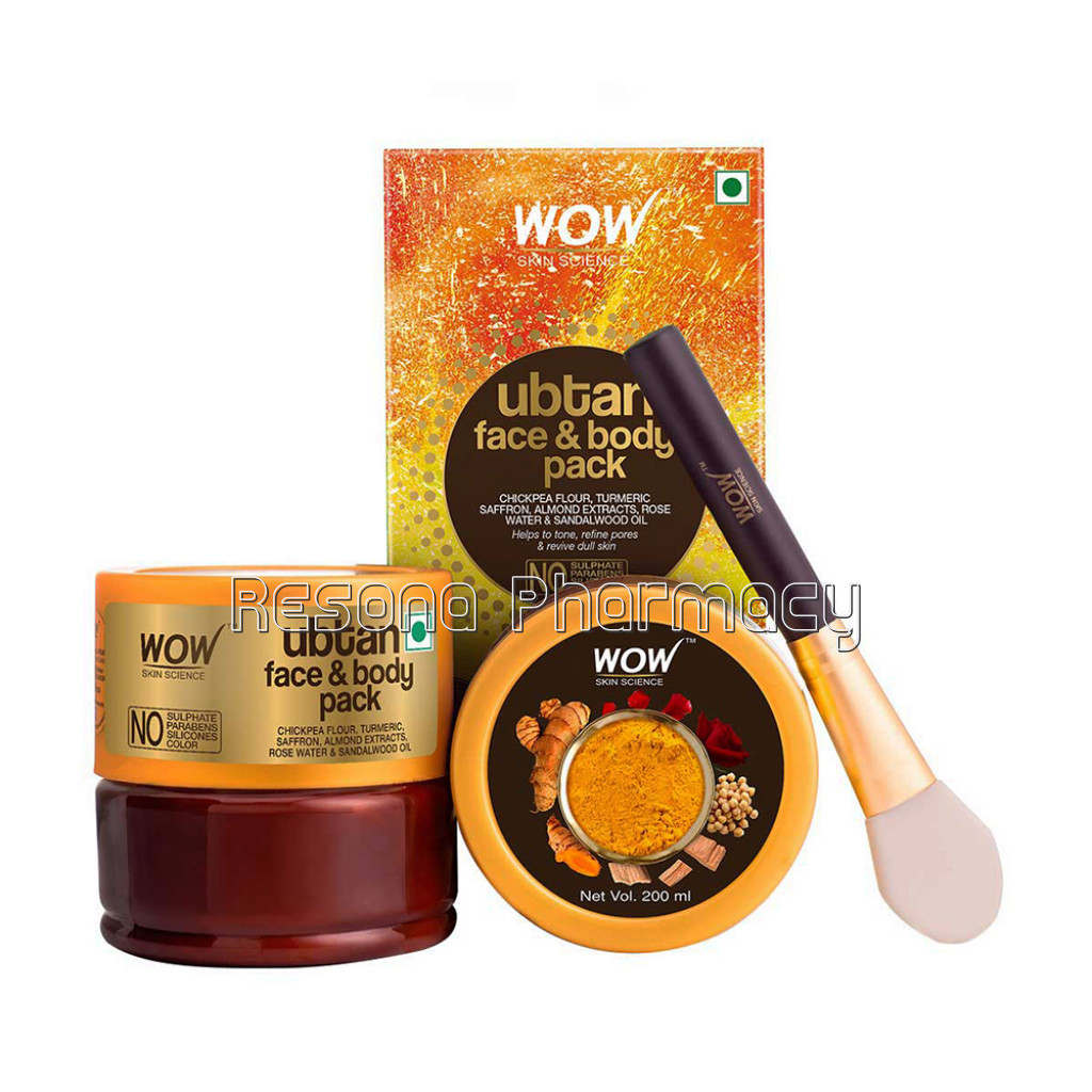 Ubtan Face and Body Pack With Chickpea Flour, Almond Shell Powder, Saffron and Turmeric Extracts, Rose Water and Sandalwood Oil   No Sulphate, Parabens, Silicones and Color   200 Ml