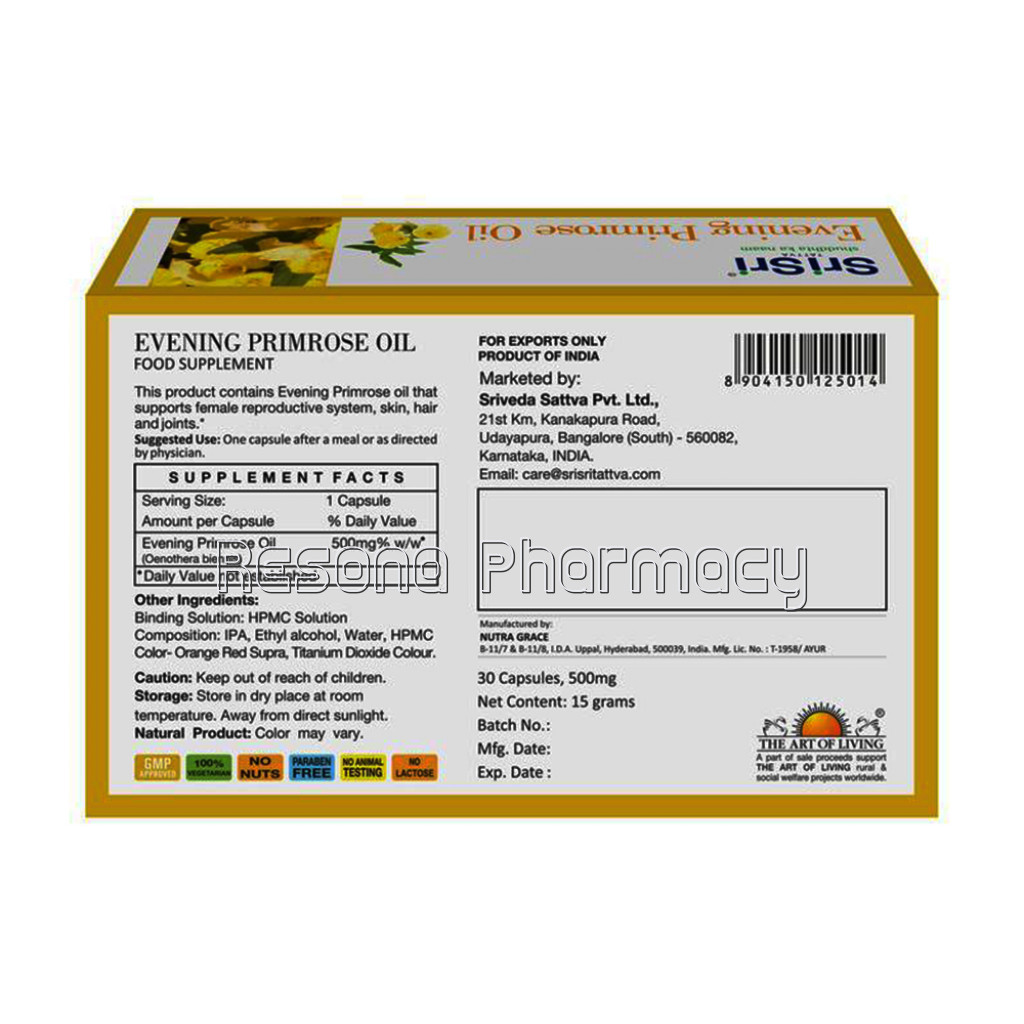 Evening Primrose Veg Oil Capsules   For Skin Allergies and Dryness, 15Gm