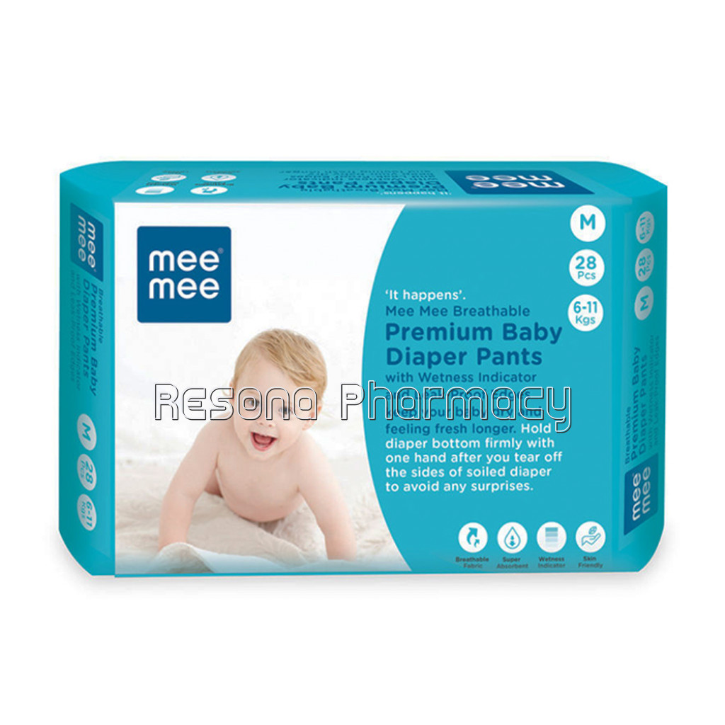 Mee Mee Breathable Premium Baby Diaper Pants With Wetness Indicator And Leak Proof Edges (Medium, 28 Pcs)