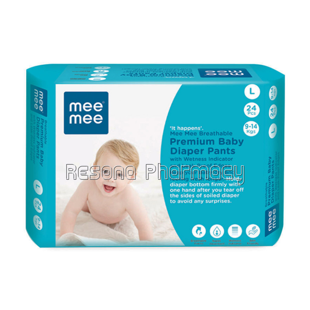 Mee Mee Breathable Premium Baby Diaper Pants With Wetness Indicator And Leak Proof Edges (Large, 24 Pcs)