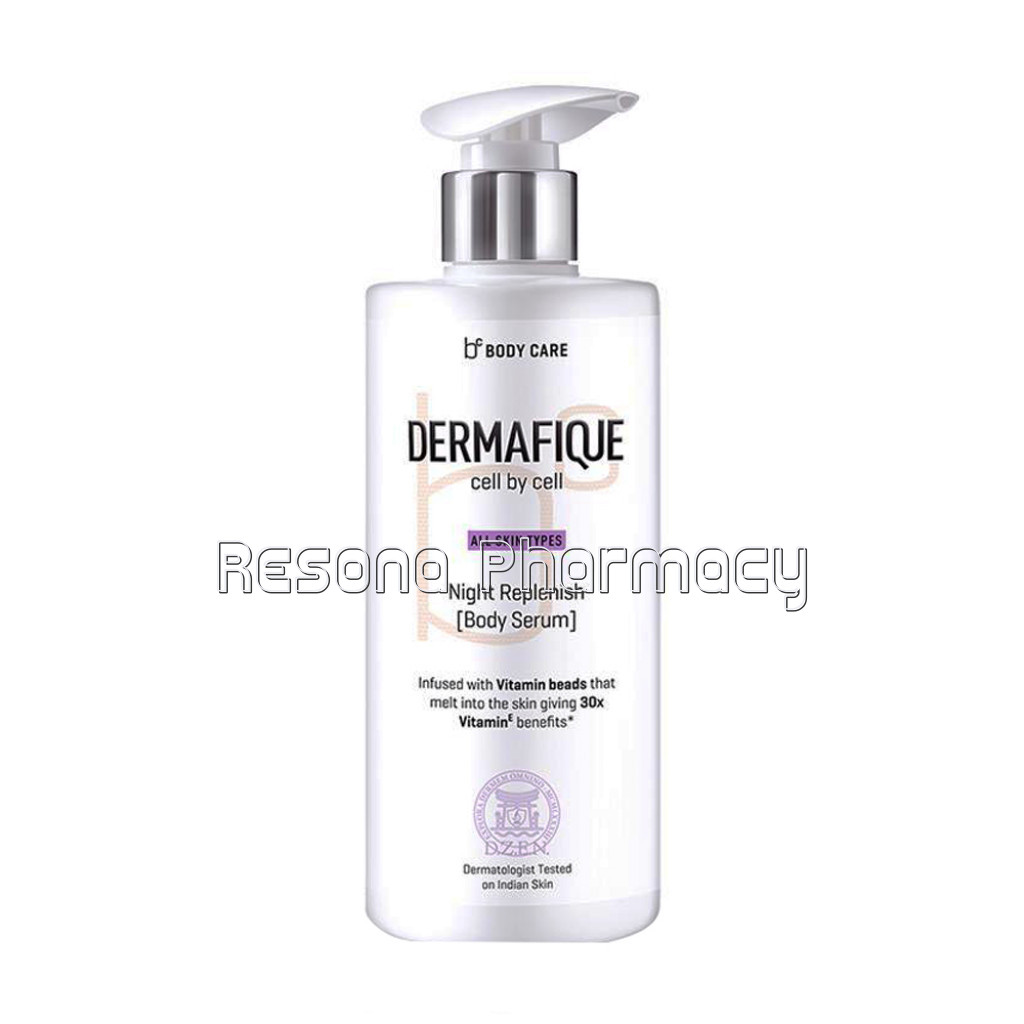 Dermafique Night Replenish Body Serum For All Skin Types, Night Regeneration, 30X Vitamin E, Repairs Skin Cell Damage, Nourishes Skin, Dermatologist Tested (300 Ml)