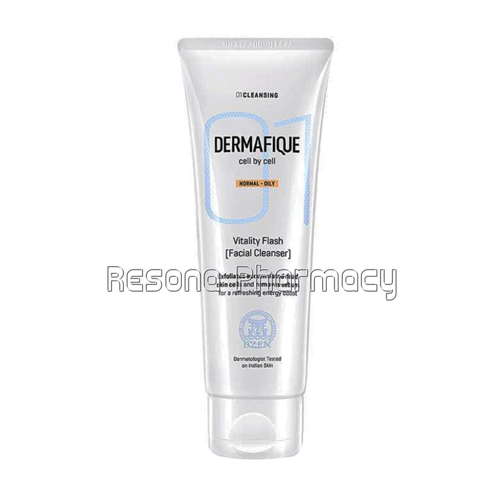 Dermafique Vitality Flash Facial Cleanser, For Normal To Oily Skin, Exfoliates Dead Cells, Soap Free, Dermatologist Tested (100 Ml)