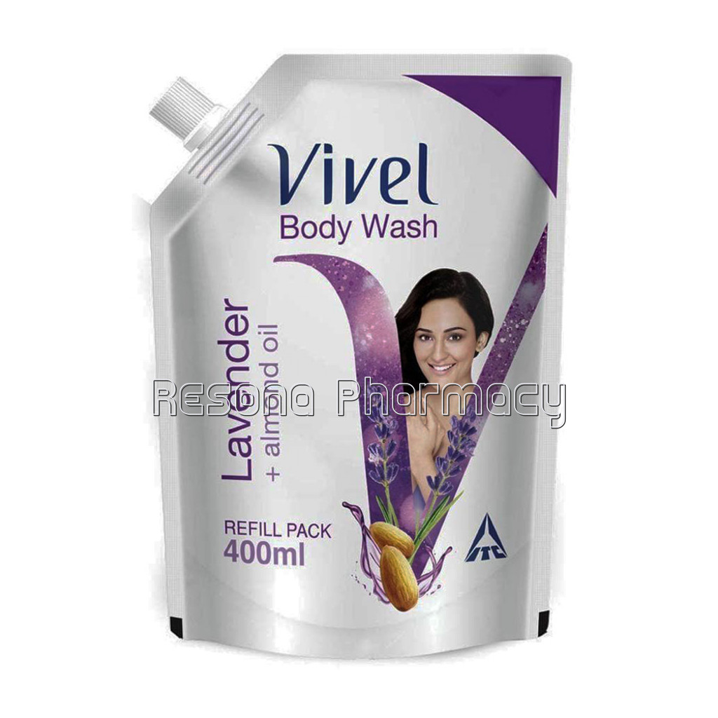 Vivel Lavender and Almond Oil Body Wash, Liquid Refill Pouch 400 Ml