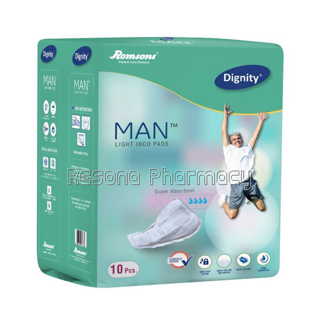 Dignity Man Light Incontinence Pads For Leakage Protection, 10 Pads/Pack (Pack Of 1) 10 Pads