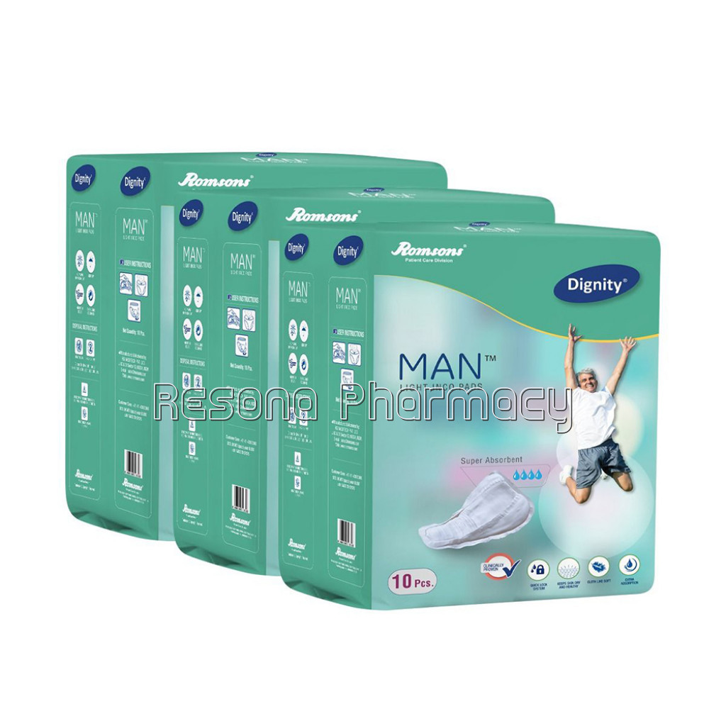 Dignity Man Light Incontinence Pads For Leakage Protection, 10 Pads/Pack (Pack Of 3) 30 Pads