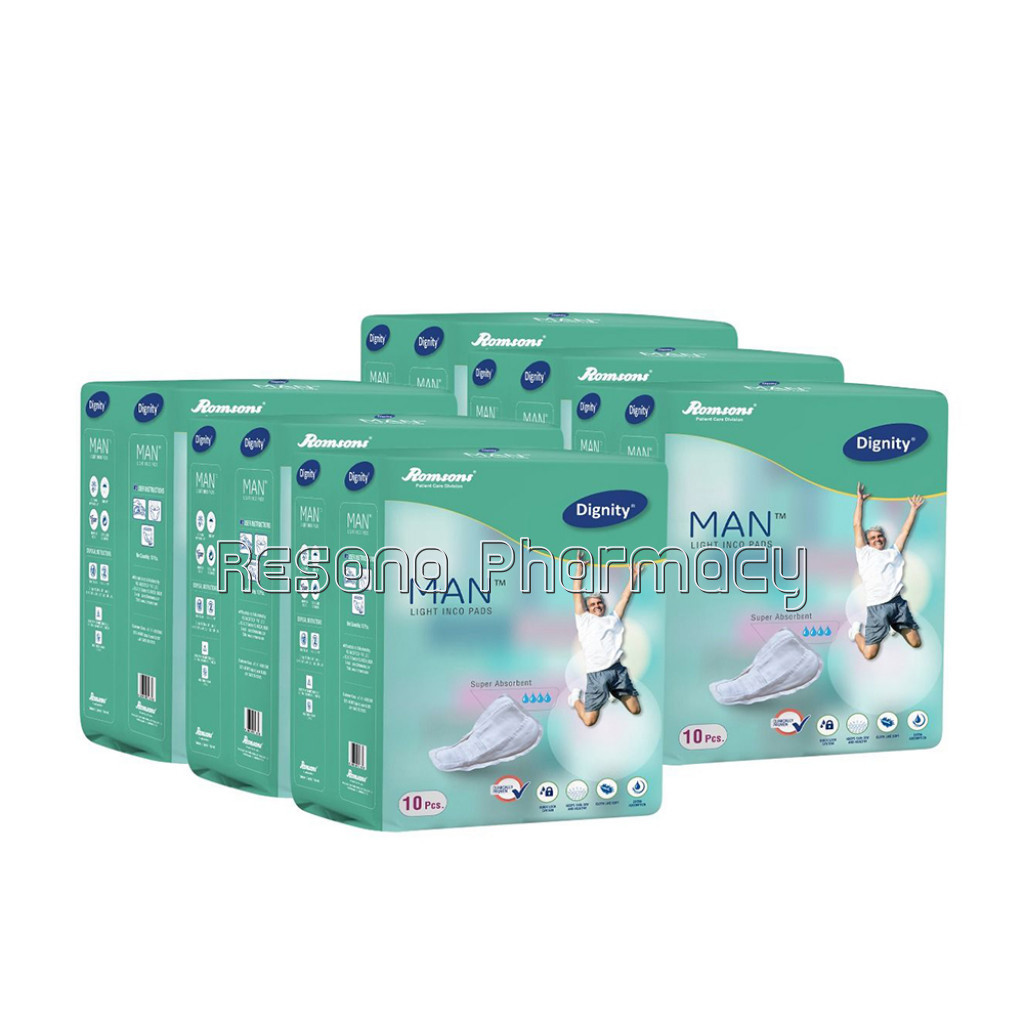 Dignity Man Light Incontinence Pads For Leakage Protection, 10 Pads/Pack (Pack Of 6) 60 Pads