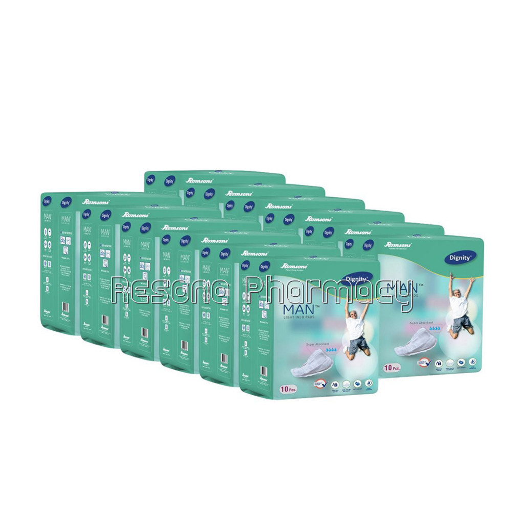 Dignity Man Light Incontinence Pads For Leakage Protection, 10 Pads/Pack (Pack Of 12) 120 Pads