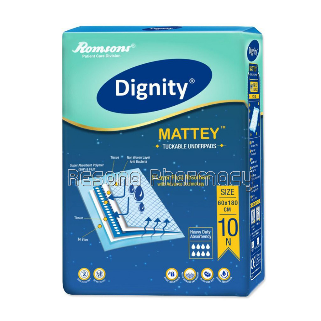 Dignity Mattey Disposable Tuckable Underpads, 60 X 180 Cm, 10 Pcs/Pack