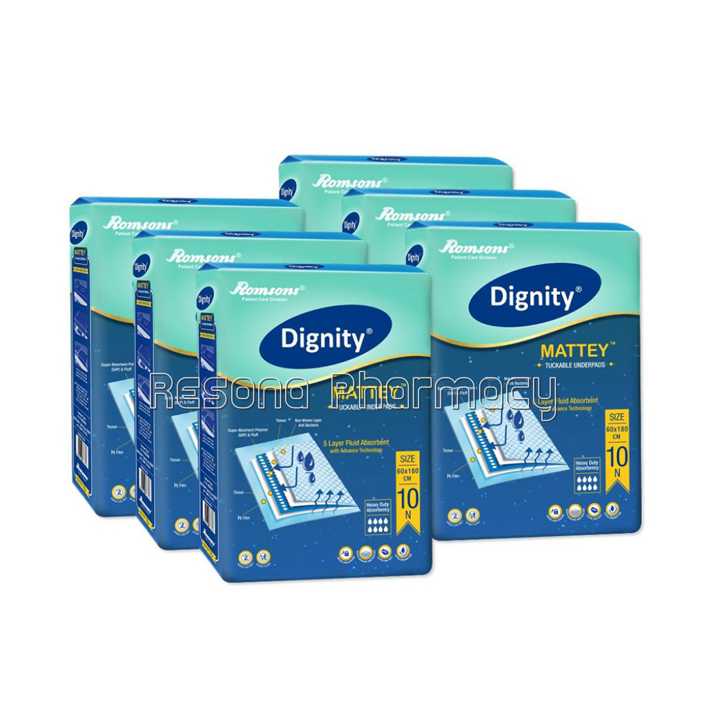 Dignity Mattey Disposable Tuckable Underpads, 60 X 180 Cm, 10 Pcs/Pack (Pack Of 6) 60 Pcs