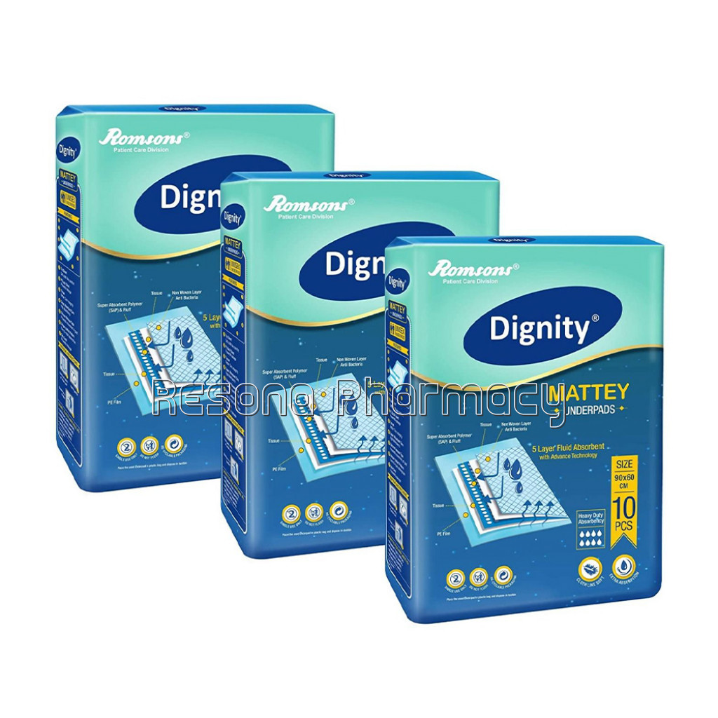 Dignity Mattey Disposable Underpads, 60X90 Cm, 10 Pcs/Pack (Pack Of 3) 30 Pcs