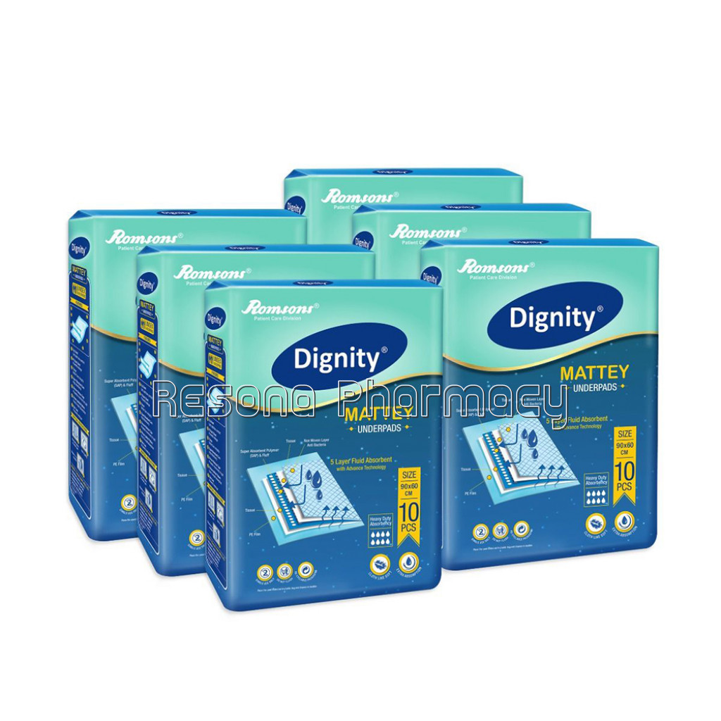 Dignity Mattey Disposable Underpads, 60X90 Cm, 10 Pcs/Pack (Pack Of 6) 60 Pcs