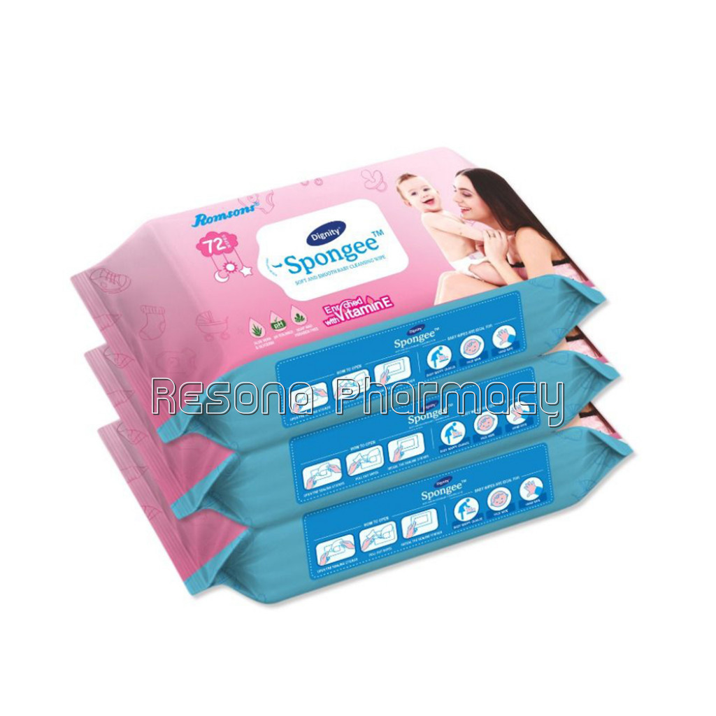 Dignity Spongee Baby Wet Wipes, 150X200 Mm, 72 Wipes/Pack (Pack Of 3) 216 Wipes