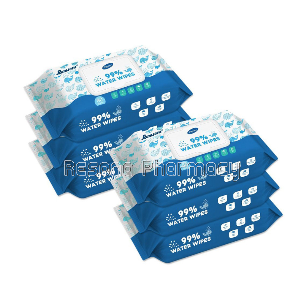 Dignity 99% Water Wipes, 150X200 Mm, 80 Wipes/Pack (Pack Of 6) 480 Wipes