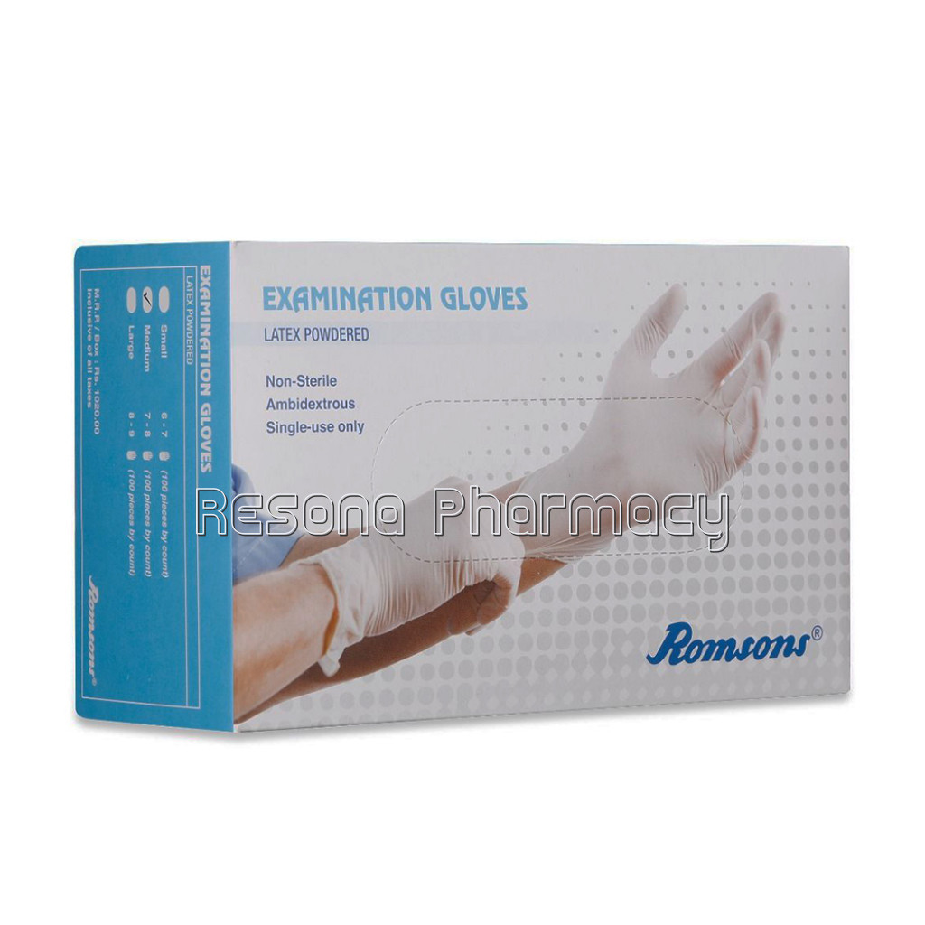 Romsons Latex Medical Examination Hand Gloves, 100 Pcs, Pack Of 1
