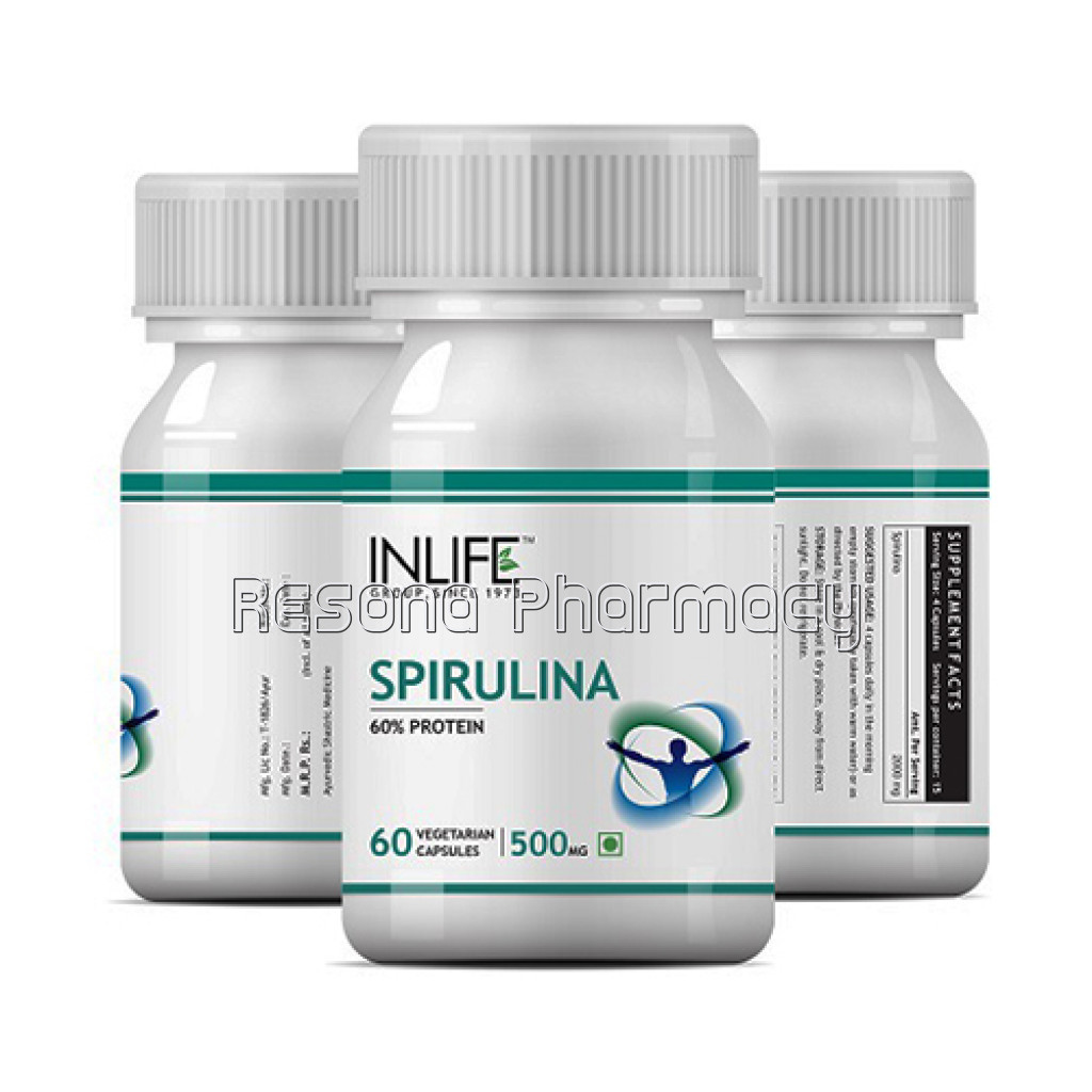 Inlife Spirulina, 500Mg (60 Veg. Capsules), Health Supplement