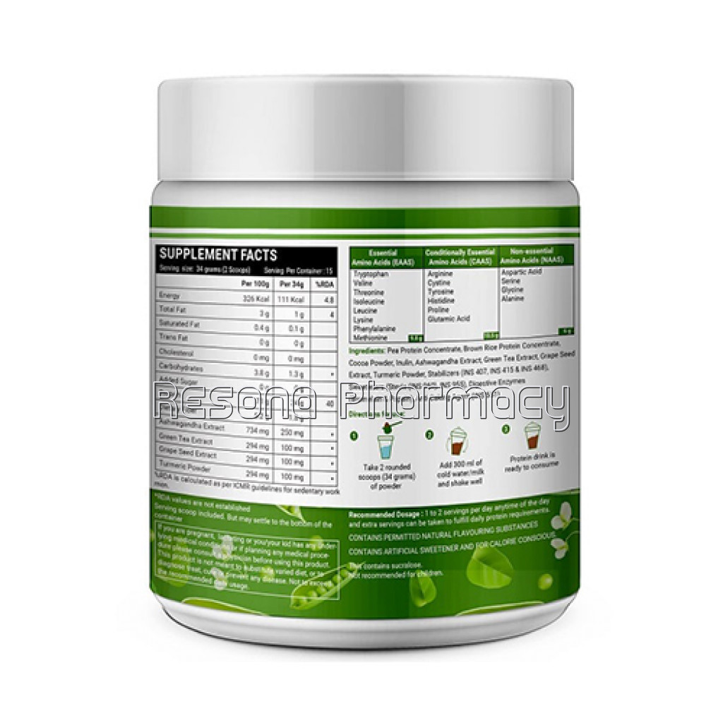 Inlife Vegan Plant Based Protein Powder 24G Protein (Pea and Brown Rice) With Ayurvedic Herbs (500Gm, Chocolate)