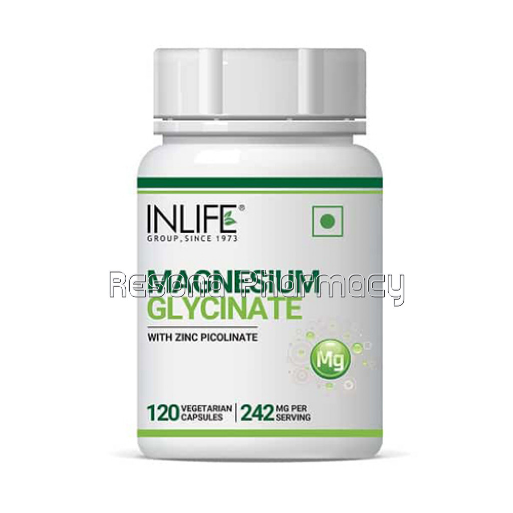 Inlife Magnesium Glycinate Supplement 550Mg (Elemental Magnesium 242Mg) With Zinc 10Mg Per Serving – 120 Vegetarian Capsules