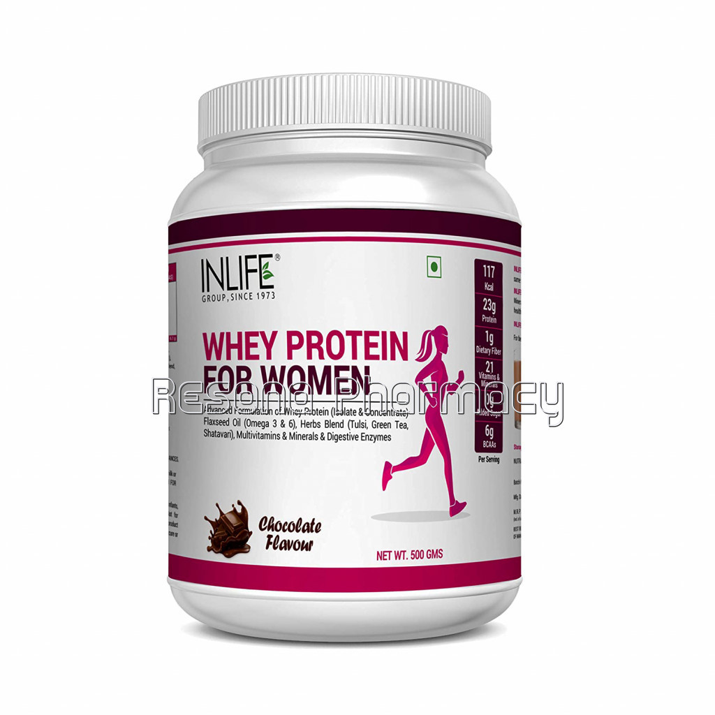 Inlife Whey Protein Powder For Women Ayurvedic Herbs, 23G Protein, 21 Vitamins Minerals, Omega 3 6, With Digestive Enzymes (500Gm, Chocolate)
