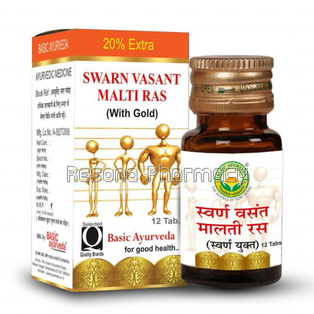 Basic Ayurveda Swarn Vasant Malti Ras (12 Tablets)