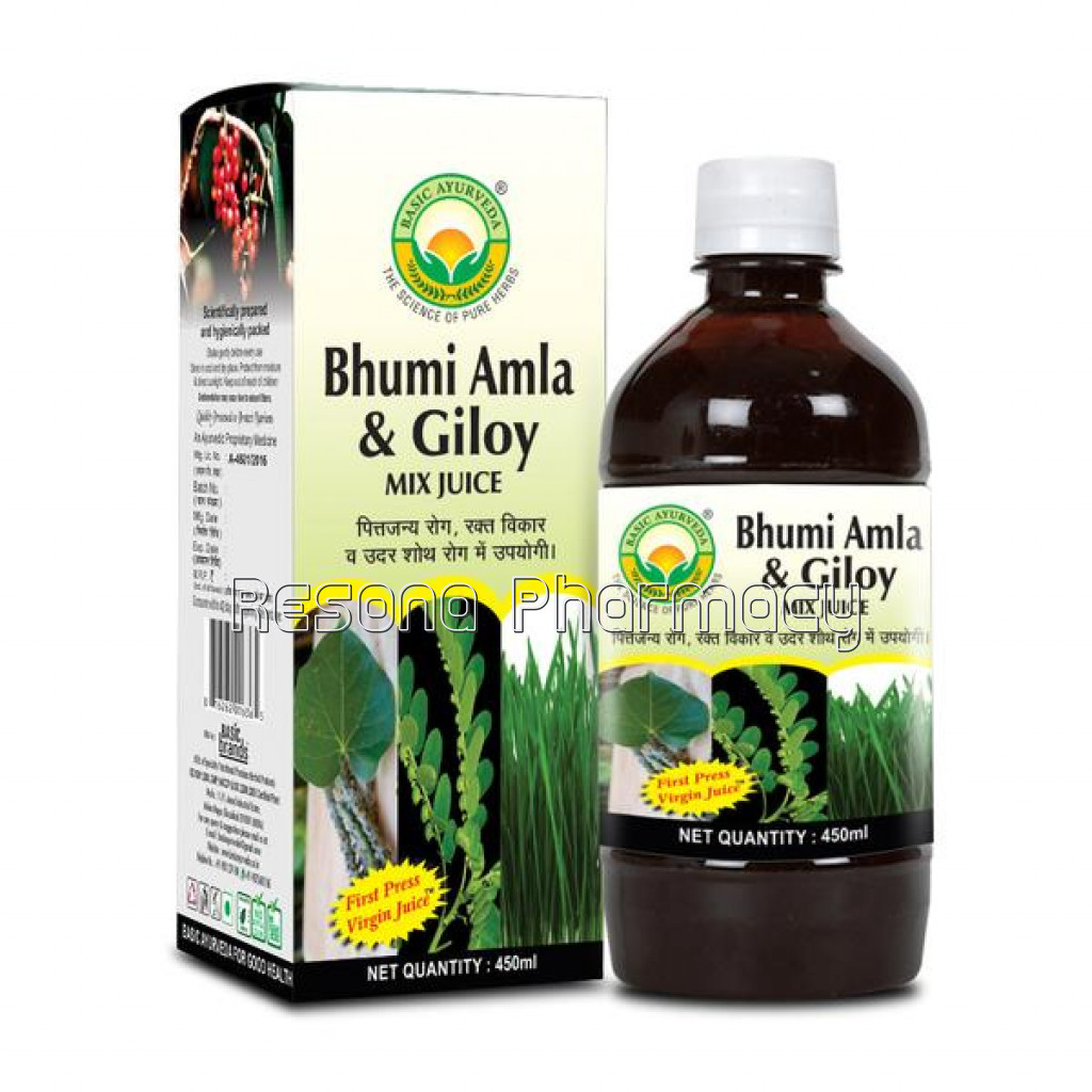 Basic Ayurveda Bhumi Amla and Giloy Mix Juice (Wheat Grass Yukta) 450 Ml