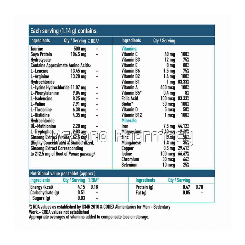 Healthkart Multivitamin With Multimineral, Amino Acids, Taurine and Ginseng Extract, 60 Tablet(S), Unflavoured
