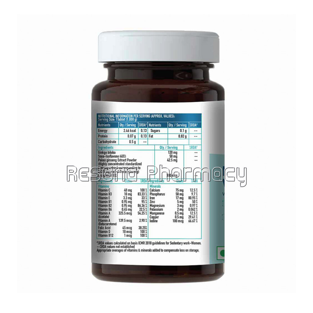 Healthkart Multivitamin Women With Ginseng, Ginkgo Biloba, Soya Isoflavones and Lycopene, 60 Tablet(S), Unflavoured