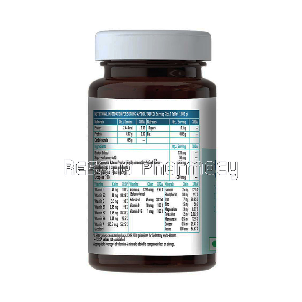Healthkart Multivitamin Women With Ginseng, Ginkgo Biloba, Soya Isoflavones and Lycopene, 30 Tablet(S), Unflavoured
