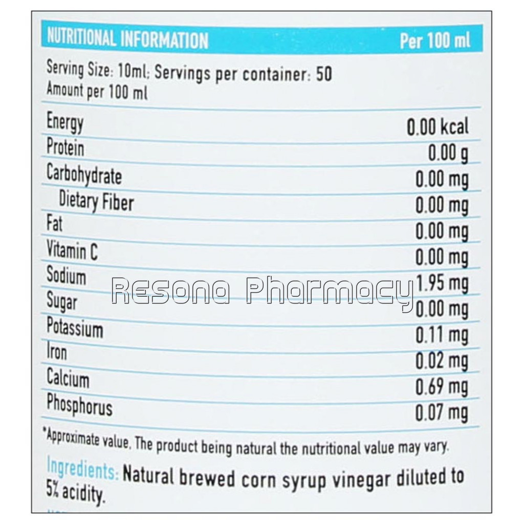 Healthkart NaNaturalWhite Vinegar, Unflavoured, 0.5 L