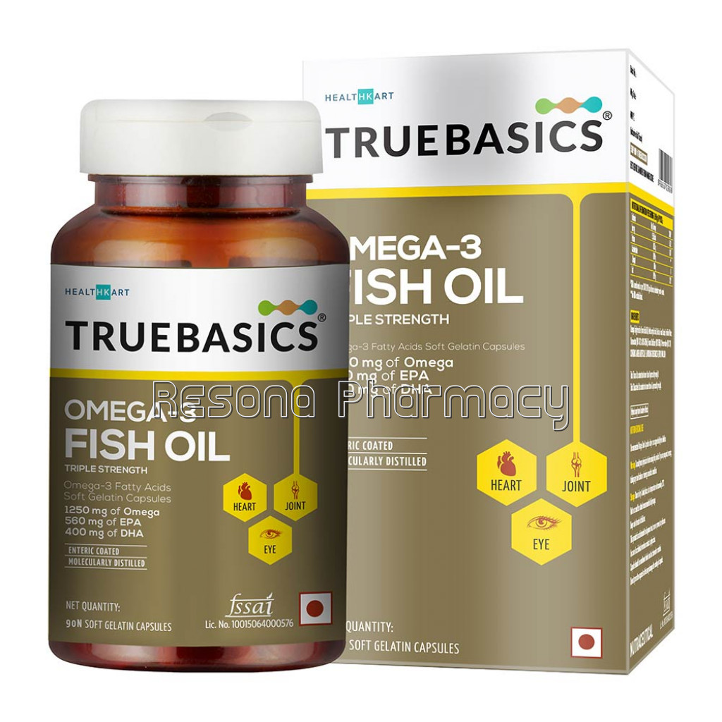 Truebasics Fish Oil With 1250Mg Omega 3 560Mg Epa 400Mg Dha, 90 Capsules