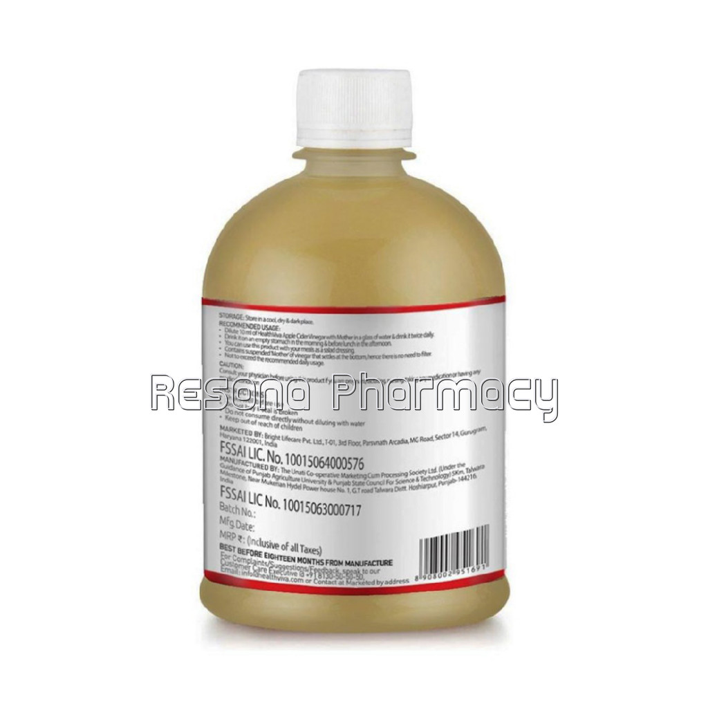Healthviva Apple Cider Vinegar 100% Natural, 0.5 L Unflavoured