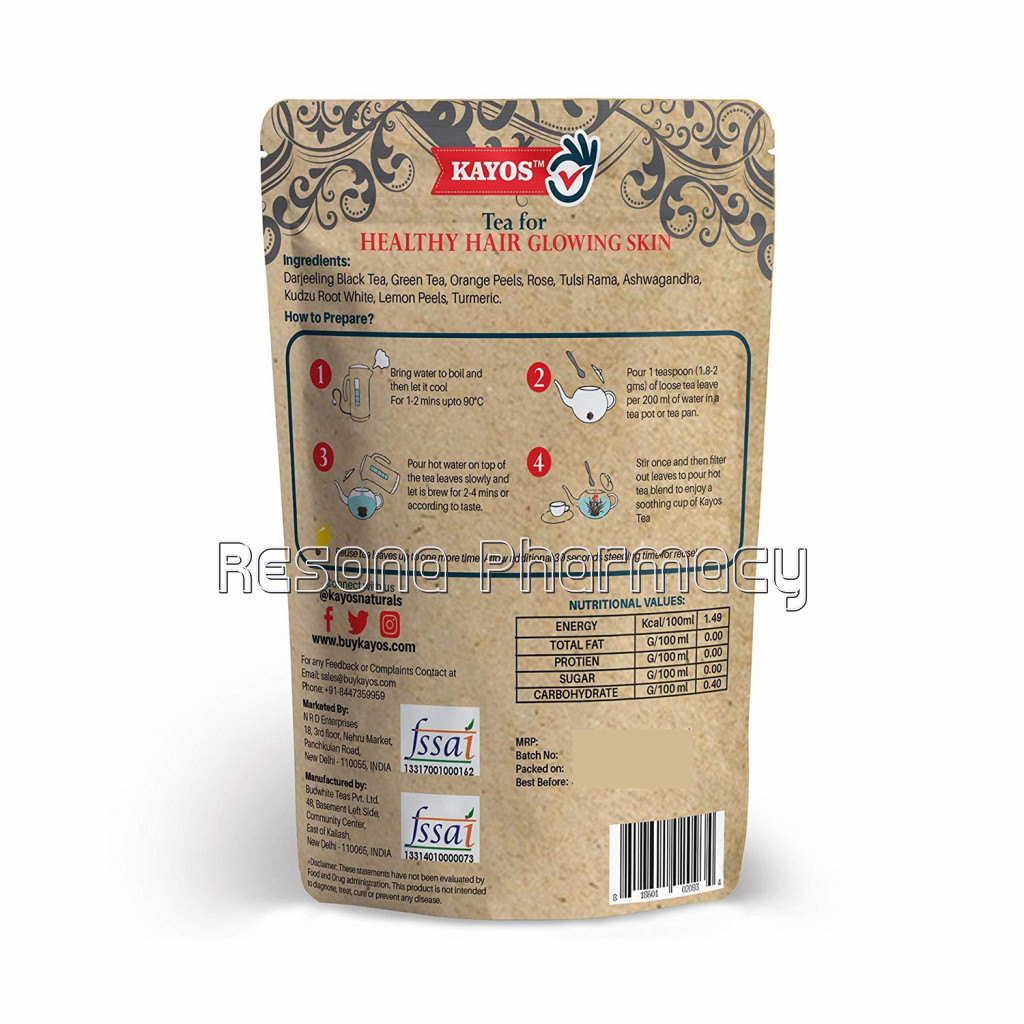 Kayos Tea For Healthy Hair Glowing Skin (With Dht Blocker) Detox Herbal Green Tea   50Gm