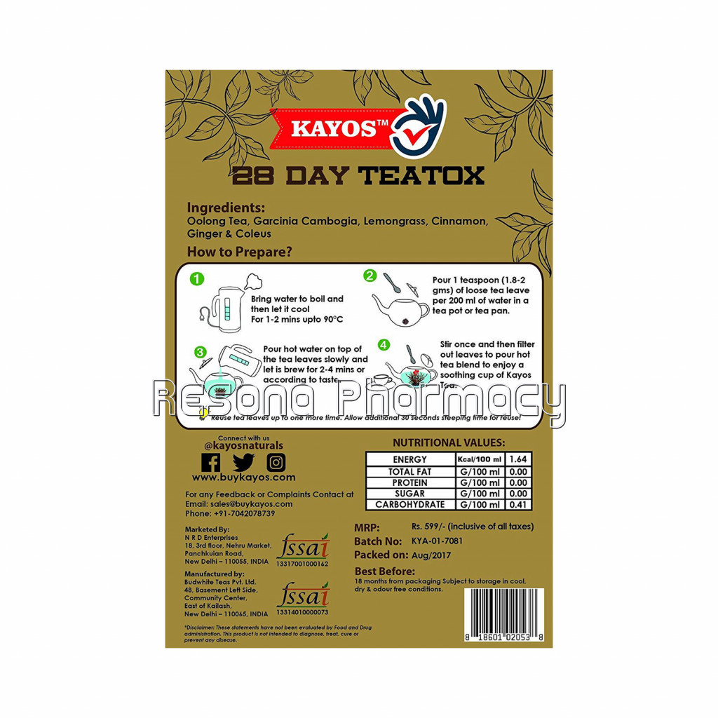 Kayos 28 Day Teatox With Garcinia Cambogia And Oolong Tea (100 Gms)