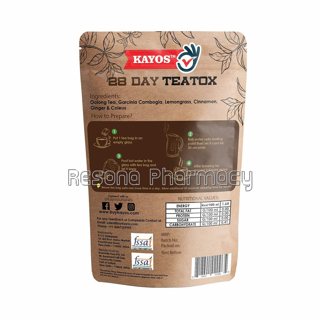 Kayos 28 Day Teatox With Garcinia Cambogia And Oolong Tea For Weight Loss