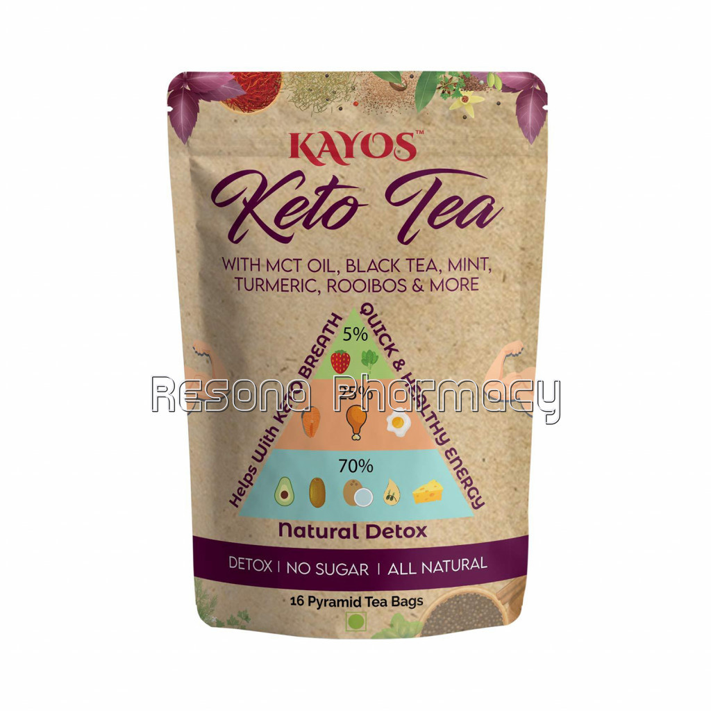 Kayos Keto Tea For Weight Loss and Quick Healthy Energy With Mct Oil, Black Tea , Mint, Turmeric, Rooibos   Helps With Keto Breath   16 Pyramid Tea Bags